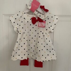 3 piece Isaac Mizrahi Heart Pant Set Valentines  baby Girl 3-6 months  NWT